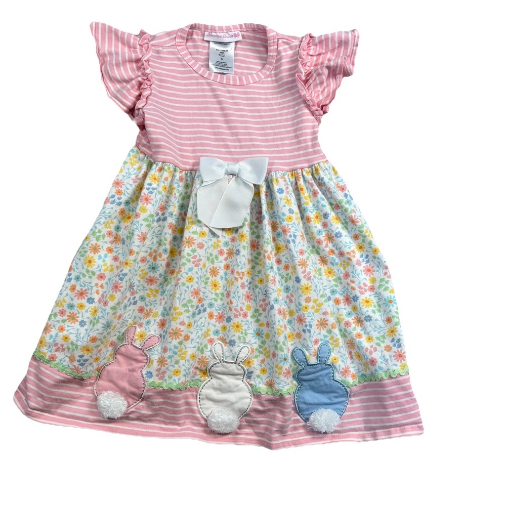 Bonnie Jean Dress Easter‎ Bunny Size 4 Pink Foral Bow Ruffle Sleeve